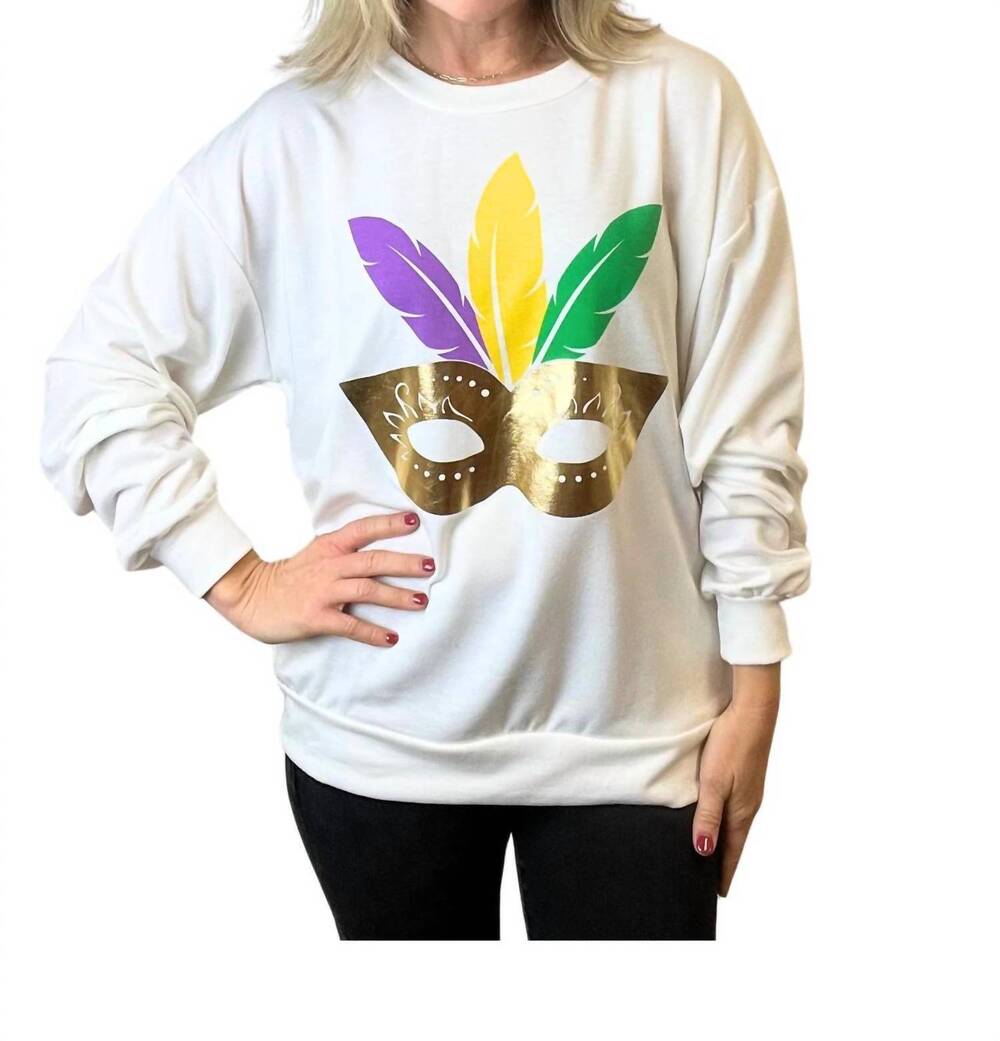 NEW BIBI mardi gras mask sweatshirt in white
